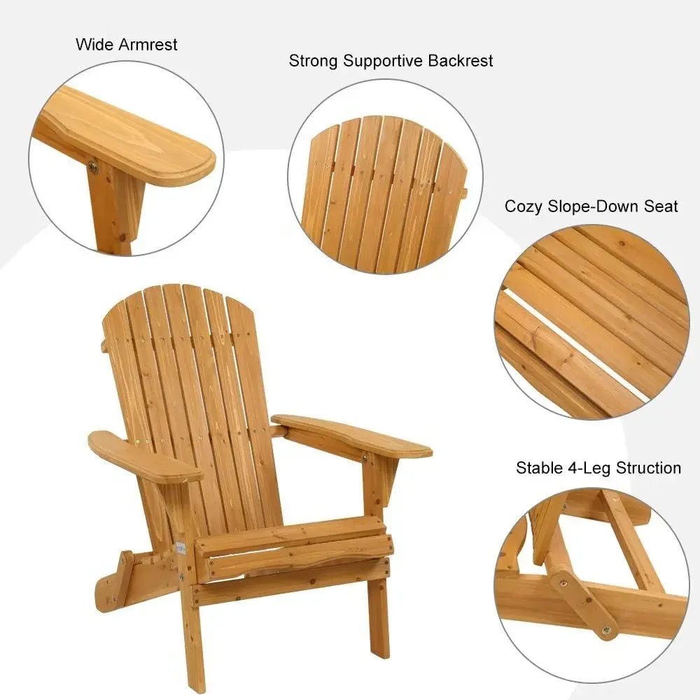 Adirondack Chair Set of 2 with Table, Outdoor Patio Lounge Chairs, Durable Wood, Suitable for Lawn, Beach, or Balcony