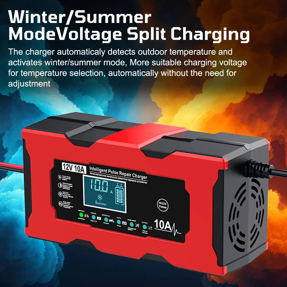 Battery Charger Intelligent Smart Battery Charging 12V 10A Fast Power Charging Pulse Repair Tools Digital Display For SUV Motorcycle Truck RV Universal - Macgyverzoutpost