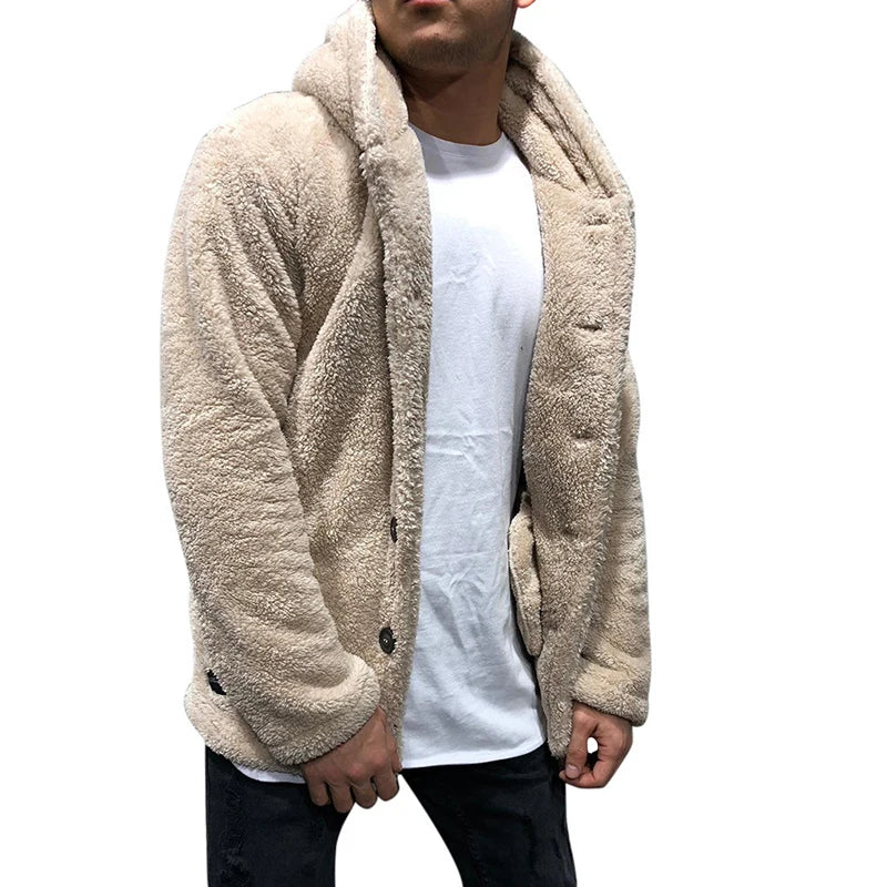Stylish Hooded Coat Cozy Winter Coat Hooded Buttons Closure Thick Warm Men's Coat Outdoor Jacket - Macgyverzoutpost
