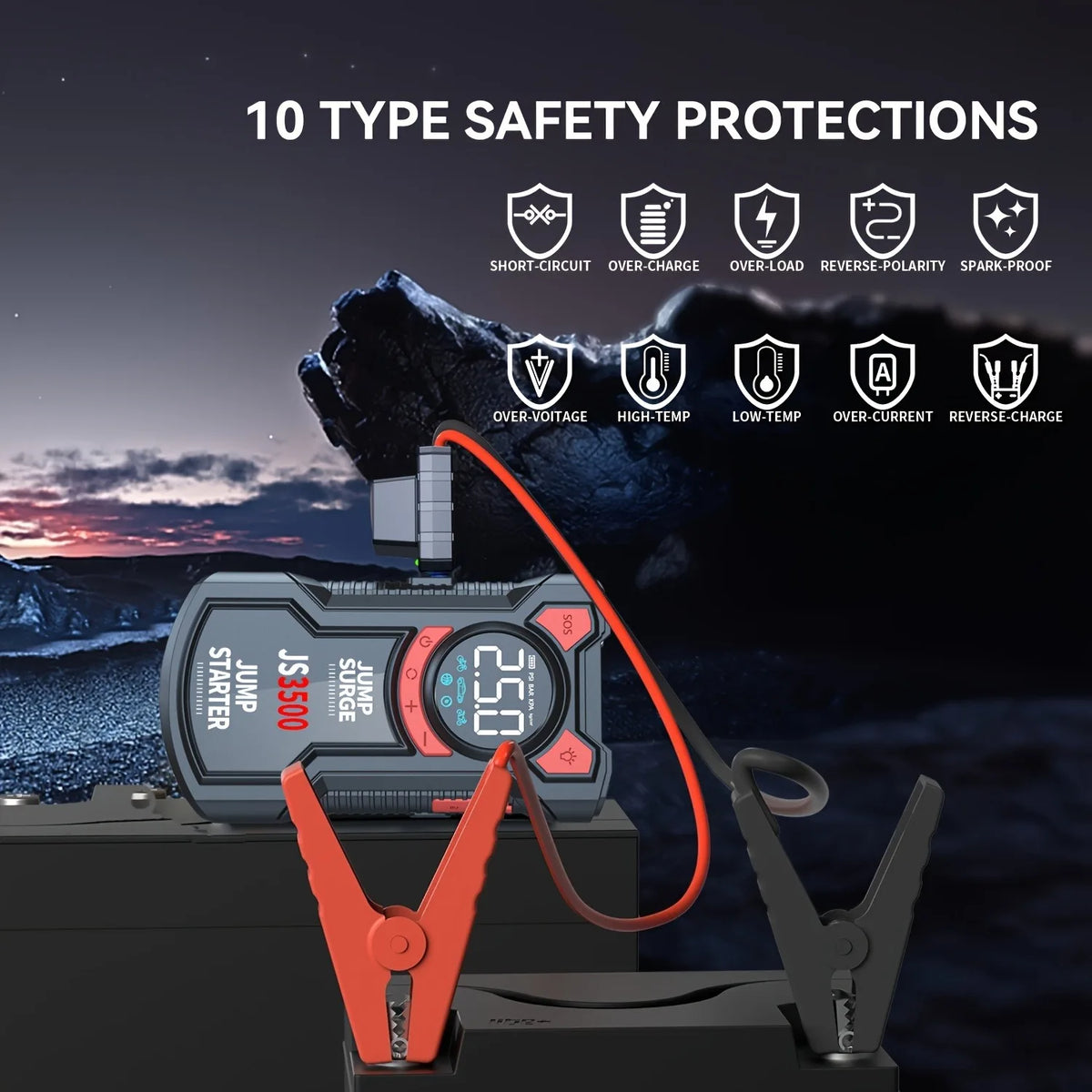 5-in-1 Jump Starter with Air Pump 3000A Peak Starter Box 150PSI Battery Pack with Digital Tire Inflator Car, Boat, Generator etc. - Macgyverzoutpost