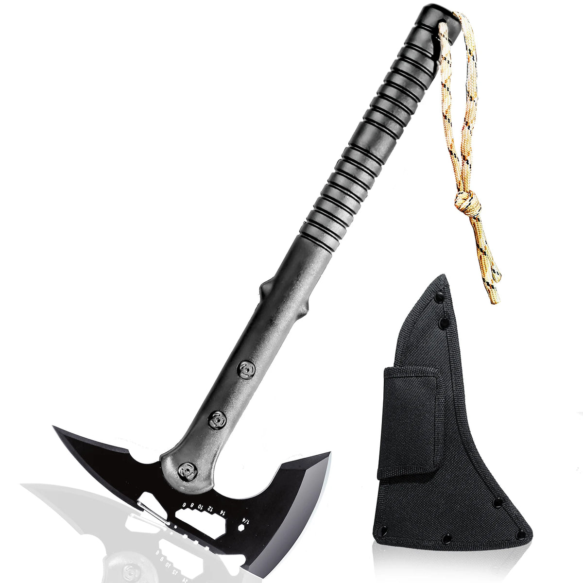 Black Outdoor Fixed Blade Knife with Protective Sheath Long Handle Portable Camping Hiking Picnic Daily Use Utility Accessory