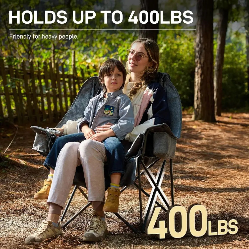 Durable 2-Piece Camping Chairs with Detachable Cushions, Supporting Up to 400lbs, Grey