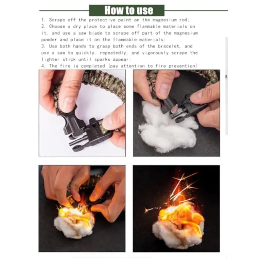 Outdoor paracord braided bracelet outdoor five-in-one multifunctional suitable for camping and summer camp - Macgyverzoutpost