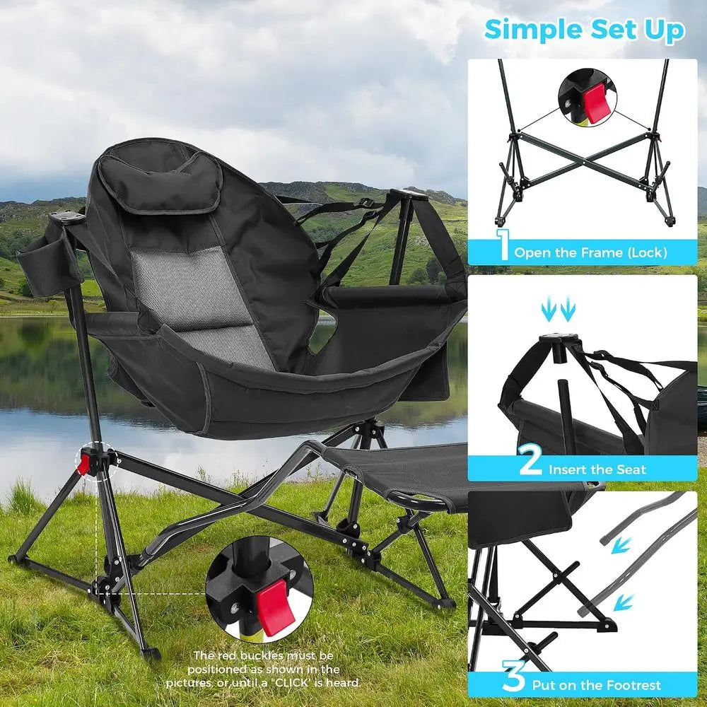 Hammock Camping Chair with footrest, Oversized folding Swinging Chair or Adults, Rocking Portable  with Cup Holder Pillow