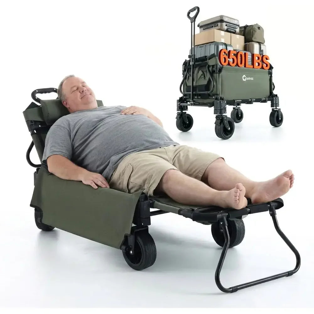 Versatile Dual-Function Garden Cart with Lounge Chair, Large Capacity, 360° Swivel All-Terrain Wheels