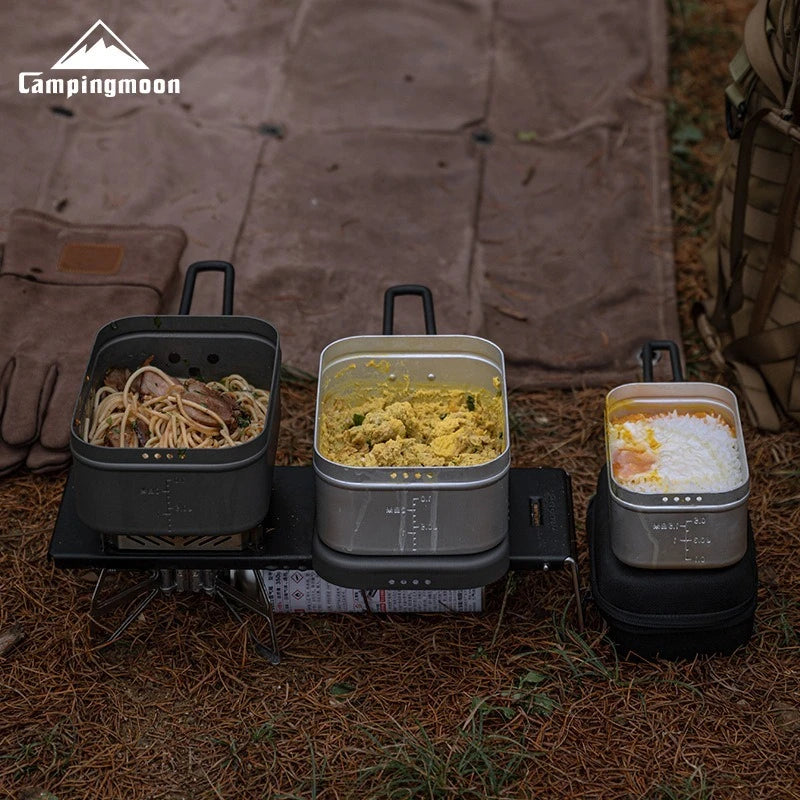 CAMPINGMOON H-2013 Large Aluminum Large Capacity Bento Box for Camping and Picnicking Portable Aluminum Lunch Box with Pressure Relief, Thickened, High Temperature Resistant Camping Cooking Tool Multi Functional Travel Large