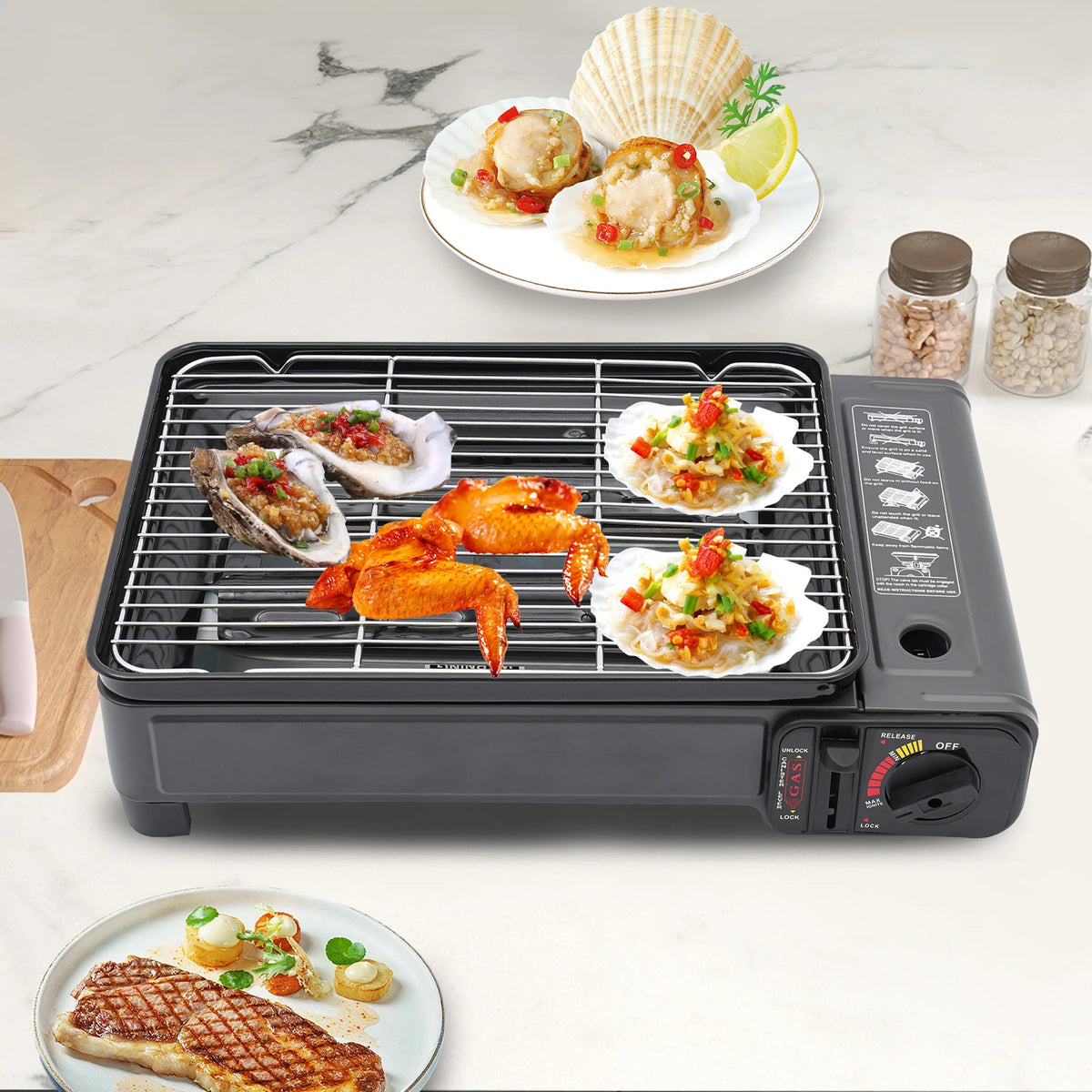 Portable Dual Fuel Gas Grill Stove Piezo Ignition Overpressure Protection 3.2kg Outdoor Camping BBQ Grill with Full Accessories