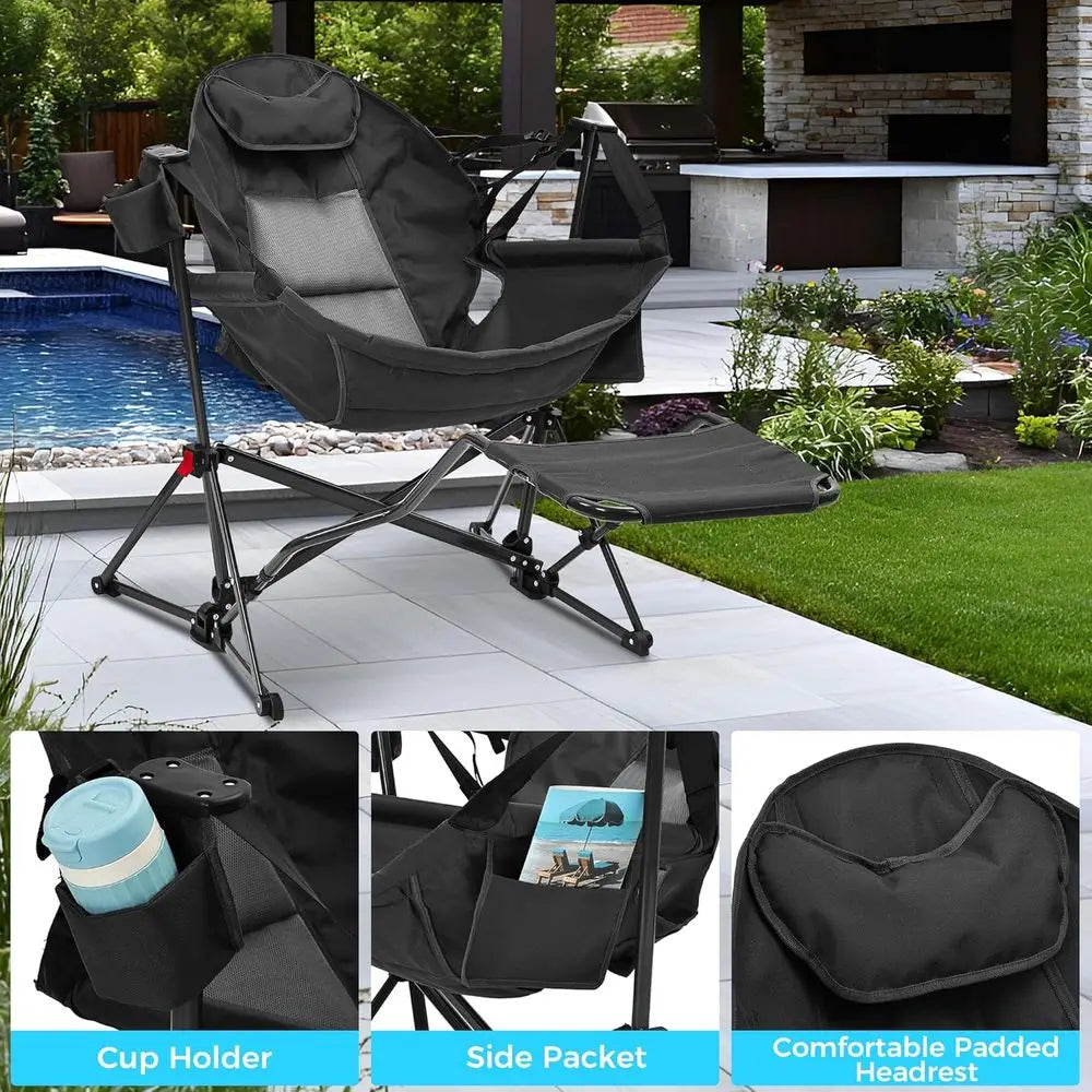 Hammock Camping Chair with footrest, Oversized folding Swinging Chair or Adults, Rocking Portable  with Cup Holder Pillow