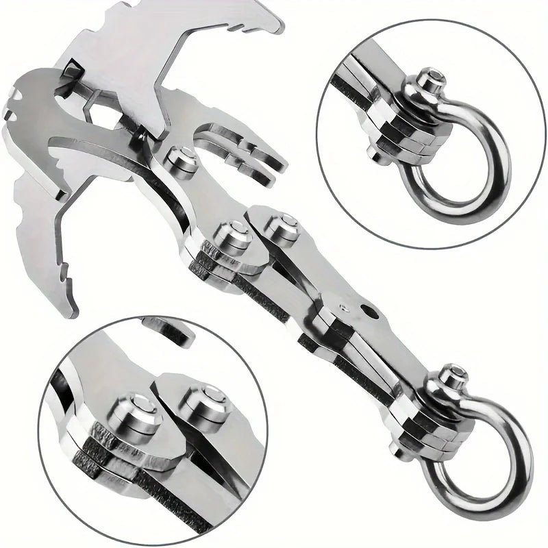 1pc Stainless Steel Folding Grappling Hook, Heavy-Duty Multi-Purpose Claw with 4 Reinforced Claws for Hiking, Camping