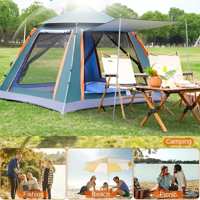 Automatic Open Camping Tent Waterproof Sun-Protection Beach Camping Foldable Anti-UV Shade 3-6 People Outdoor Family Tents - Macgyverzoutpost