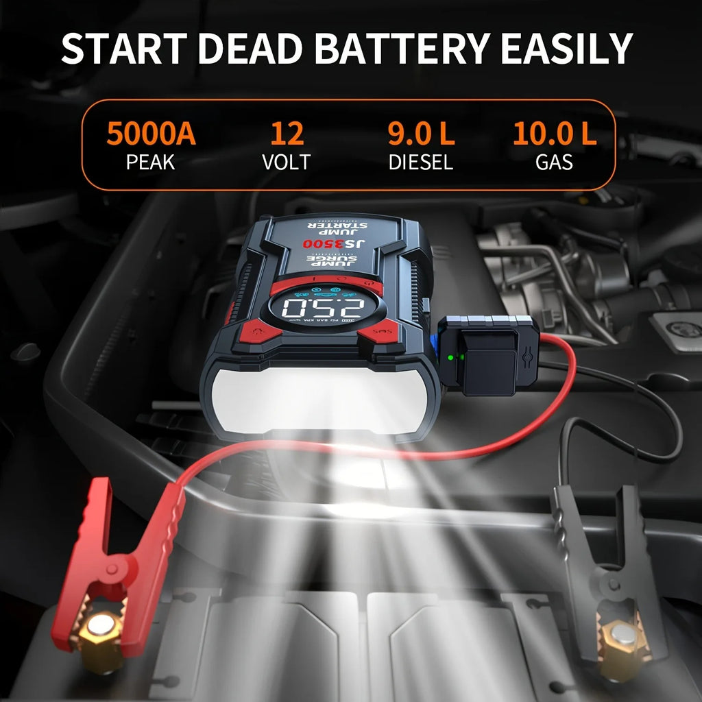5-in-1 Jump Starter with Air Pump 3000A Peak Starter Box 150PSI Battery Pack with Digital Tire Inflator Car, Boat, Generator etc. - Macgyverzoutpost