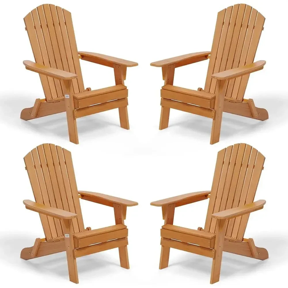 Set of 4 Wooden Outdoor Adirondack Chairs, Ideal for Patio, BBQ, Porch, Yard, and Pool Side