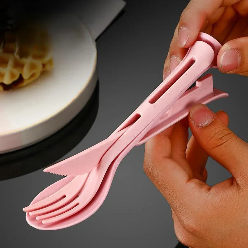Detachable 3-in-1 Wheat Straw Tableware Reusable Spoon Fork Knife Portable Cutlery Set For Camping Picnic Travel Outdoor - Macgyverzoutpost
