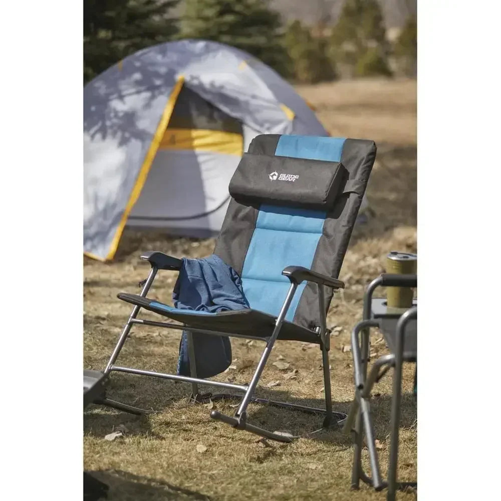 Heavy-Duty Portable Outdoor Rocking Chair, 500 lbs Capacity, Blue/Black