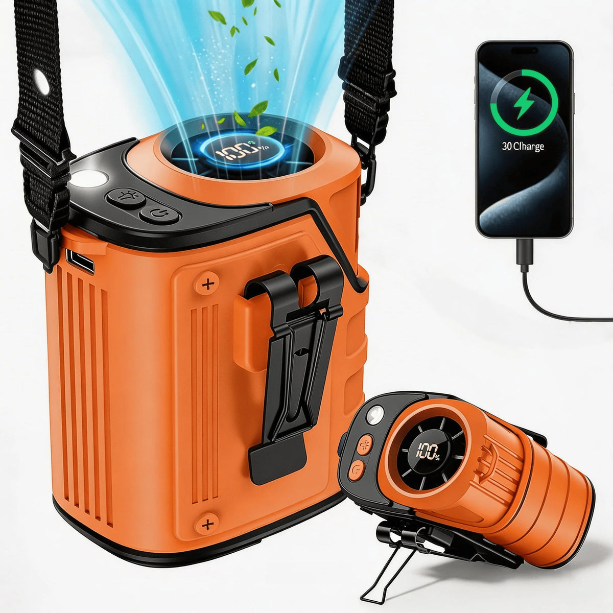 2026 New Waist Portable Fan,Handheld Neck Mini Desktop Fan,Emergency Power Bank Function,5000mAh 10H Long Lasting,100 Speed Adjustable,LED Flashlight&SOS Light,Type-C Rechargeable Ultra Quiet Fan - Macgyverzoutpost
