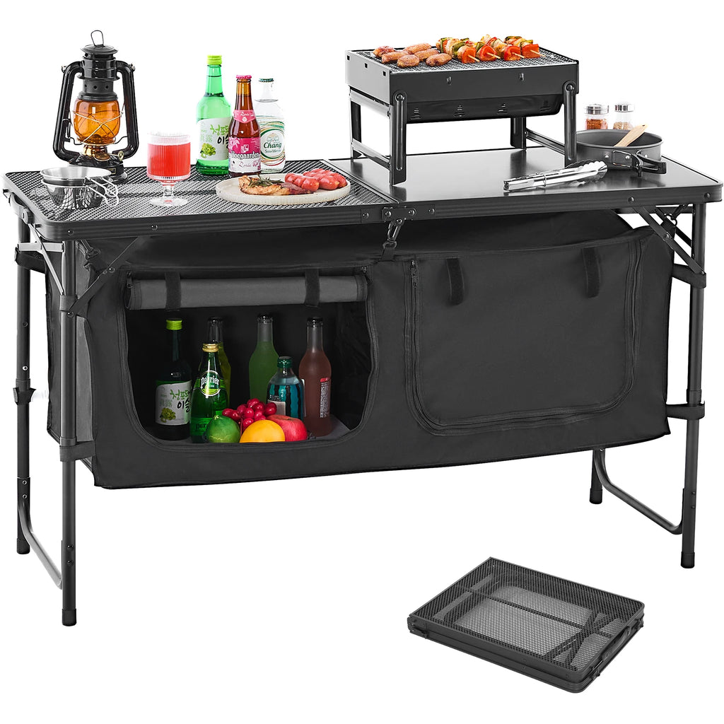 SucceBuy Camping Kitchen Table Outdoor Cooking Table Aluminum Lightweight Portable Cook Station - Macgyverzoutpost