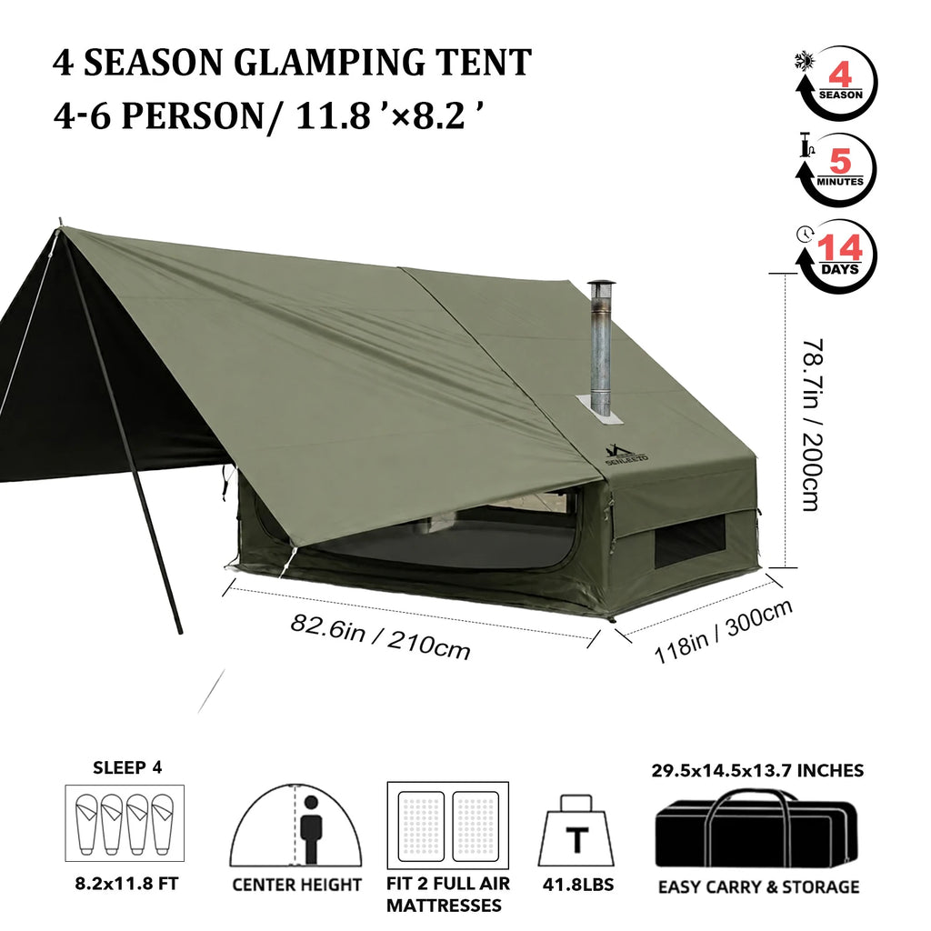 Portable Inflatable Camping Tent 2/4/6/8 Person for Family 420D Oxford Inflatable with Skylight Stove Jack AC Vent Mesh Window - Macgyverzoutpost