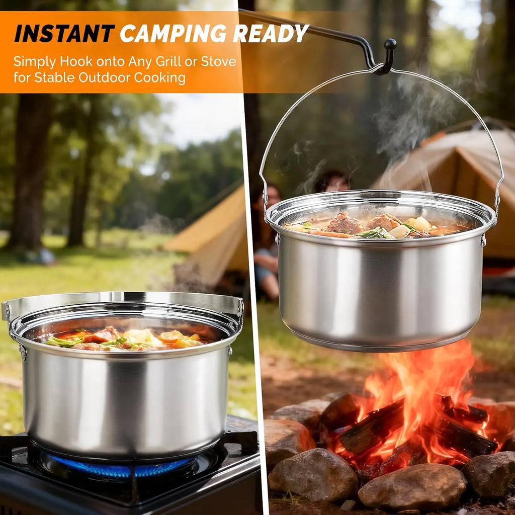 6pcs Cookware Set, 304 Stainless Steel Lightweight Non-Stick Pot, Kettle and Spin with Travel Tote Bag for Open Fire, Camping, Outdoor Cooking for 4-6
