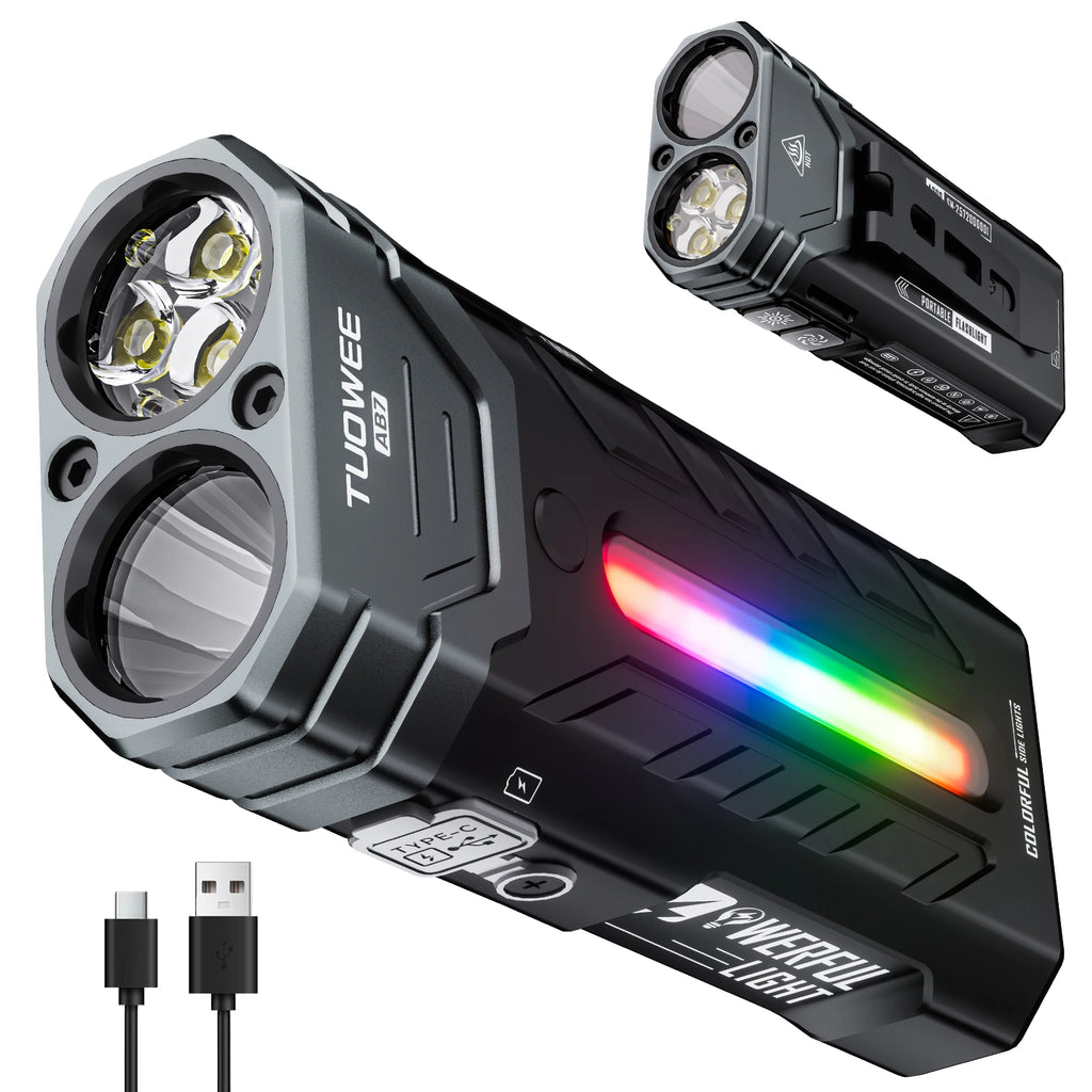 5000LM Rechargeable Magnetic LED Flashlight, 55 Modes, RGB Ambient Light, Spotlight & Floodlight, for Camping Hiking Emergency Use - Macgyverzoutpost
