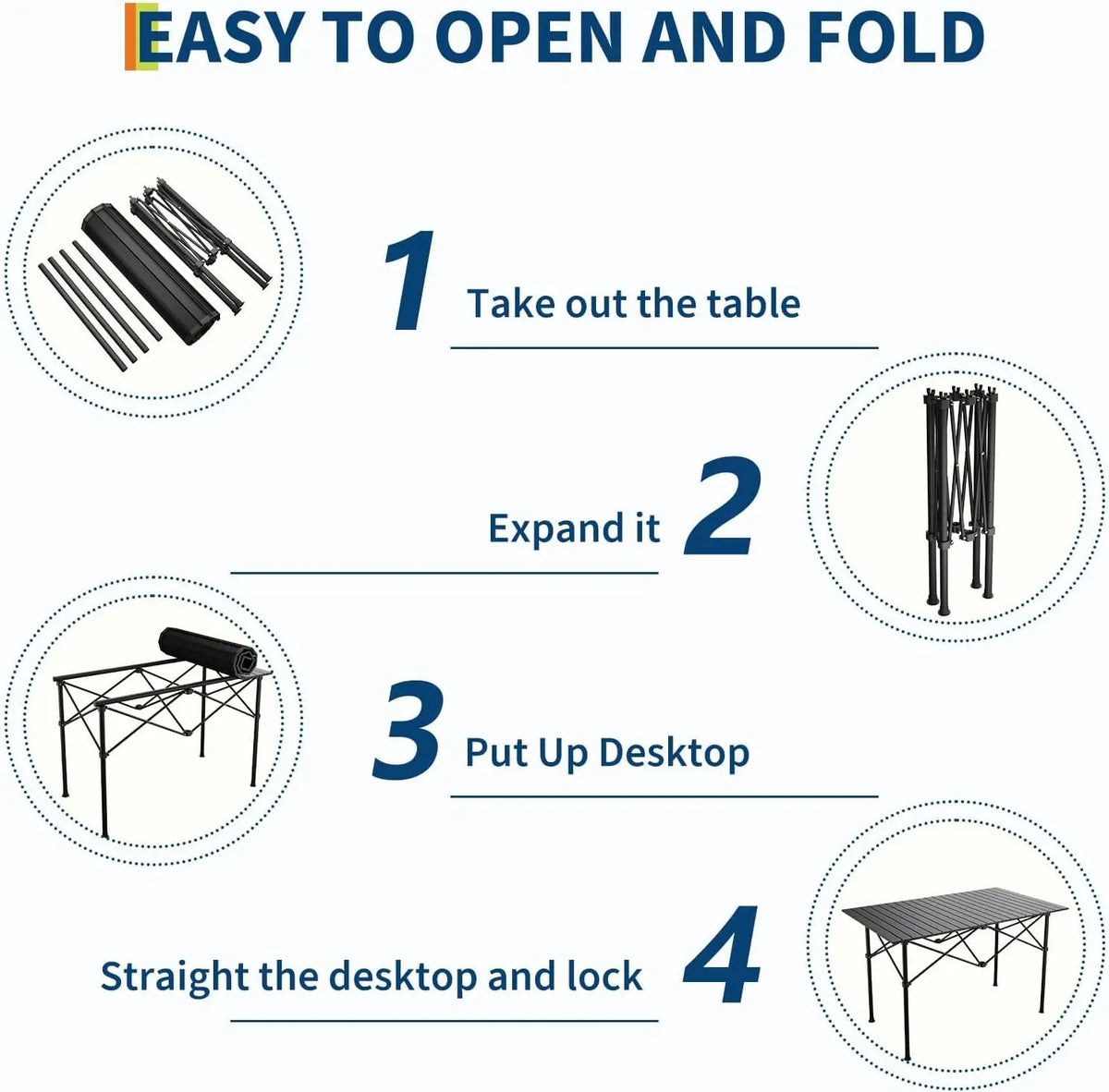 Tacleekii Portable Folding Camping Table, Portable Aluminum Adjustable Collapsible Roll-Up Camping Table Height Outdoor Table, Lightweight, Waterproof