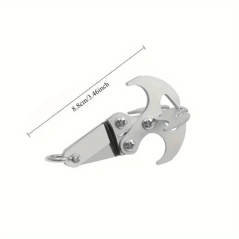 1pc Stainless Steel Folding Grappling Hook, Heavy-Duty Multi-Purpose Claw with 4 Reinforced Claws for Hiking, Camping