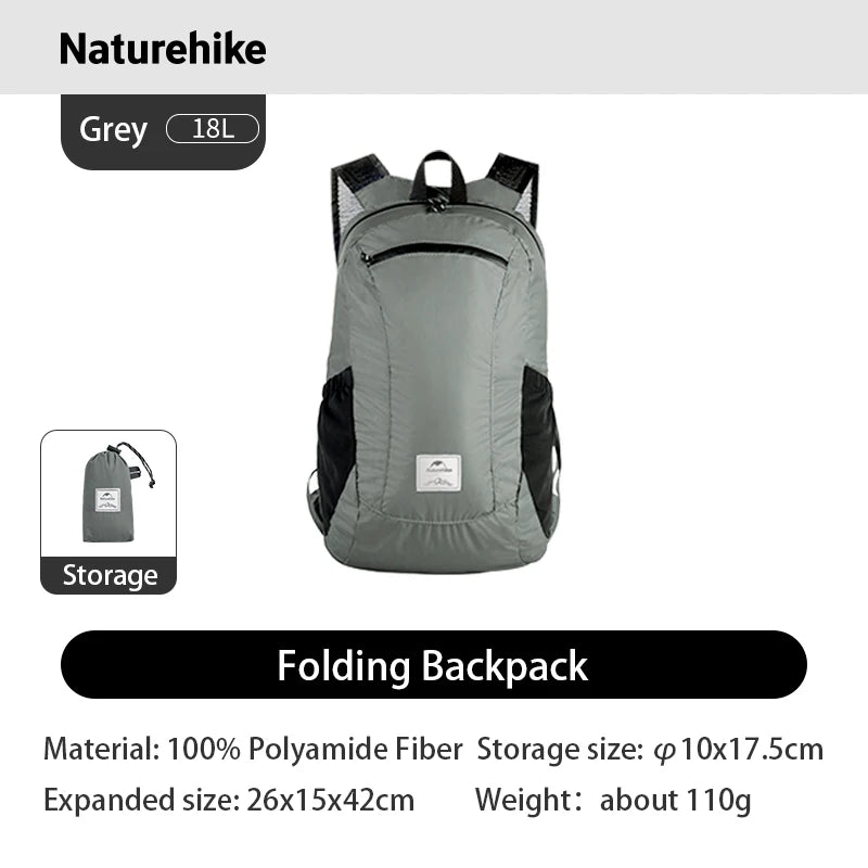 Naturehike Backpack 18L Black Ultralight Outdoor Waterproof Folding Backpack Camping Hiking Shoulder Bag