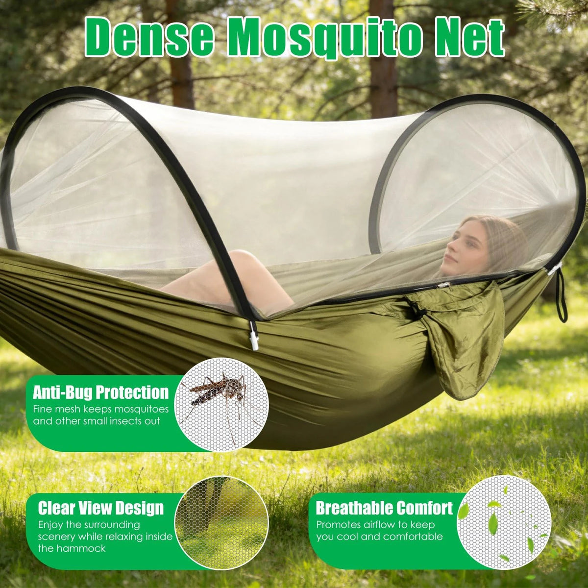 Fully Automatic Quick-Open Mosquito Net Hammock, Outdoor Single-Double Nylon Cloth Camping Support Rod