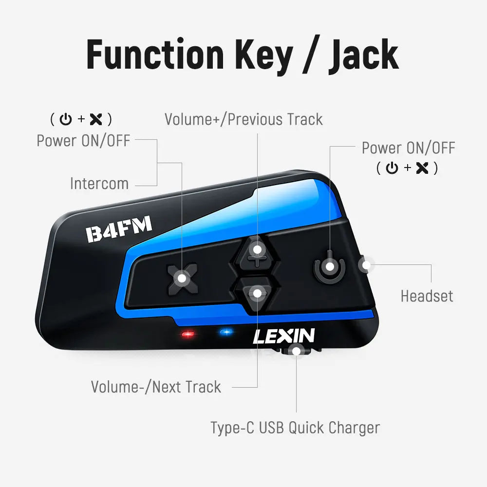 Lexin B4FM-X Bluetooth Motorcycle Intercom Helmet Headsets,BT 5.0 Wireless Communication Interphone Music Sharing 10 Riders
