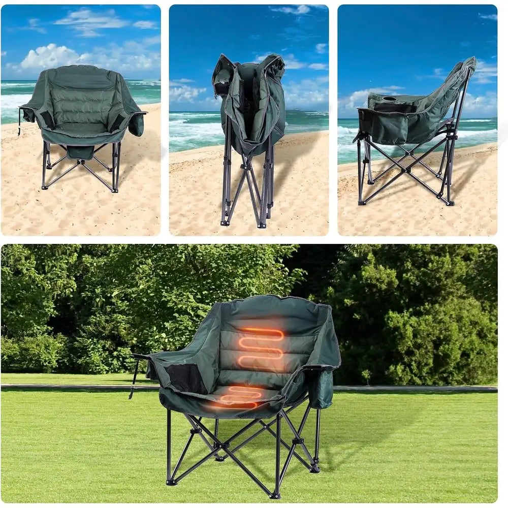 Insulated Warm Chair for Camping with Cooler & Side Pocket, Heavy Duty, Portable Power Supply