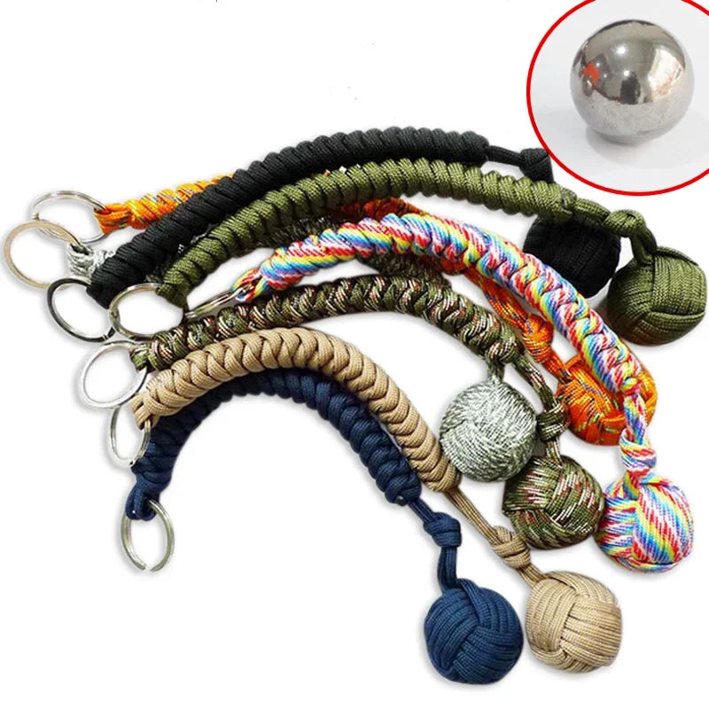 Outdoor Security Protection Black Monkey Fist Steel Ball for  Self Defense Lanyard Survival Key Chain