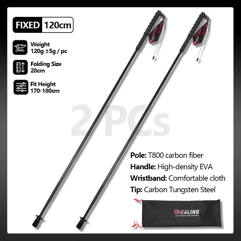 Local+ 2PCs Carbon Fiber Foldable 5-Sections Ultra-Light 110g Trekking Poles Walking Cane, 110/120/130cm Fixed Length Hiking Sticks Lightweight Portable Gear Caron Fiber Black Tech - Macgyverzoutpost