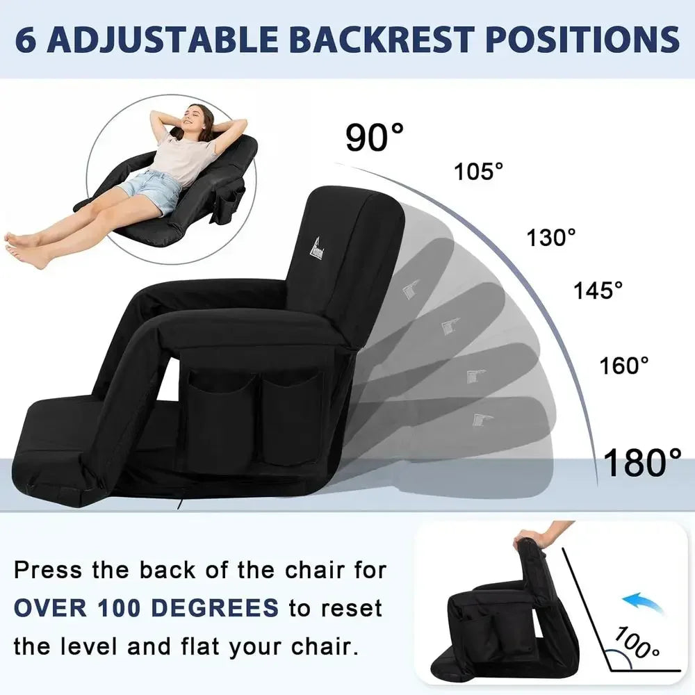 Double Pack Extra Wide Reclining Stadium Seats with Armrests, Adjustable Angles, Padded Backpack Straps & Pockets