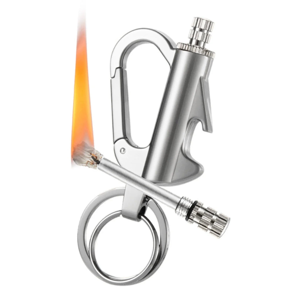 Metal Permanent Match Lighter Keychain Outdoor Emergency Igniter Waterproof Cigarette Flint Fire Keychain