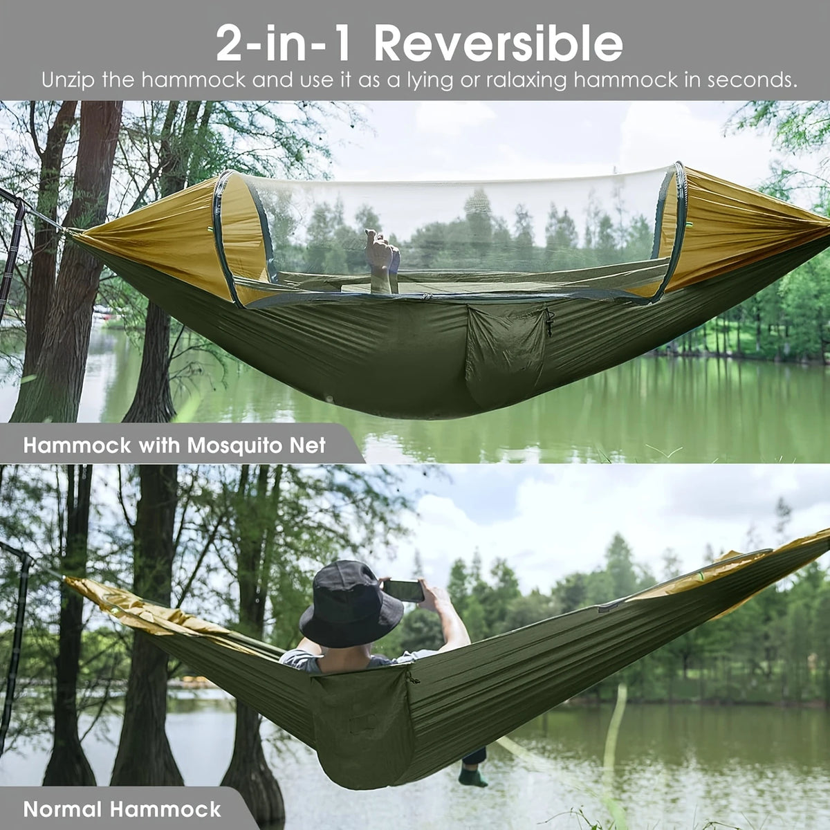 Fully Automatic Quick-Open Mosquito Net Hammock, Outdoor Single-Double Nylon Cloth Camping Support Rod