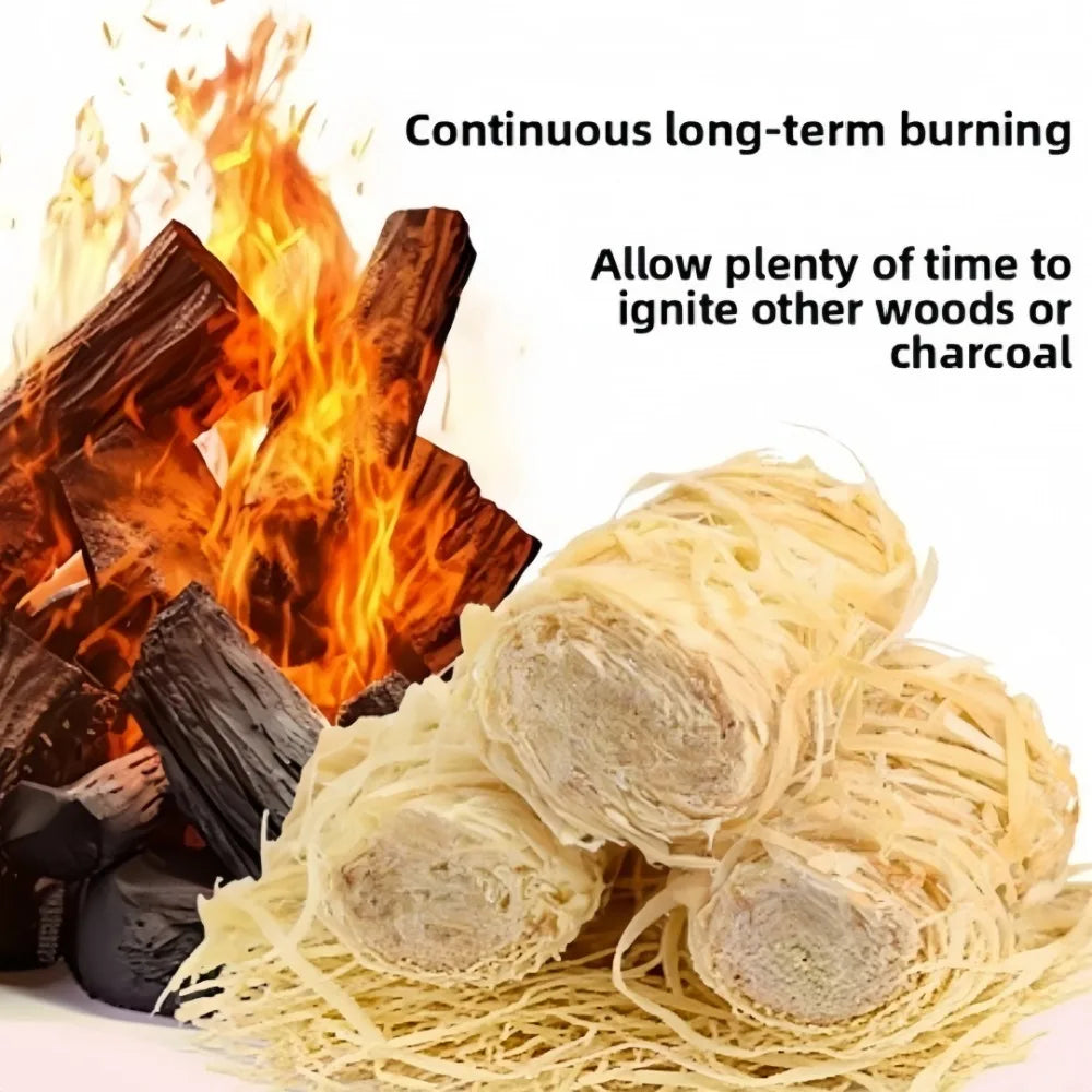 10X Natural Wood Wool Fire Starter Wax Wood Roll Smokeless Quick Ignition Camping Firestarter for Outdoor camping Barbecue Stove