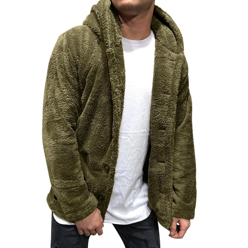 Stylish Hooded Coat Cozy Winter Coat Hooded Buttons Closure Thick Warm Men's Coat Outdoor Jacket - Macgyverzoutpost