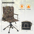 360° Swivel Hunting Chair, Silent Folding Portable Blind Seat | 4 adjustable legs & seat height, folding design, anti-sink feet, armrests, supports 330lbs, stable.