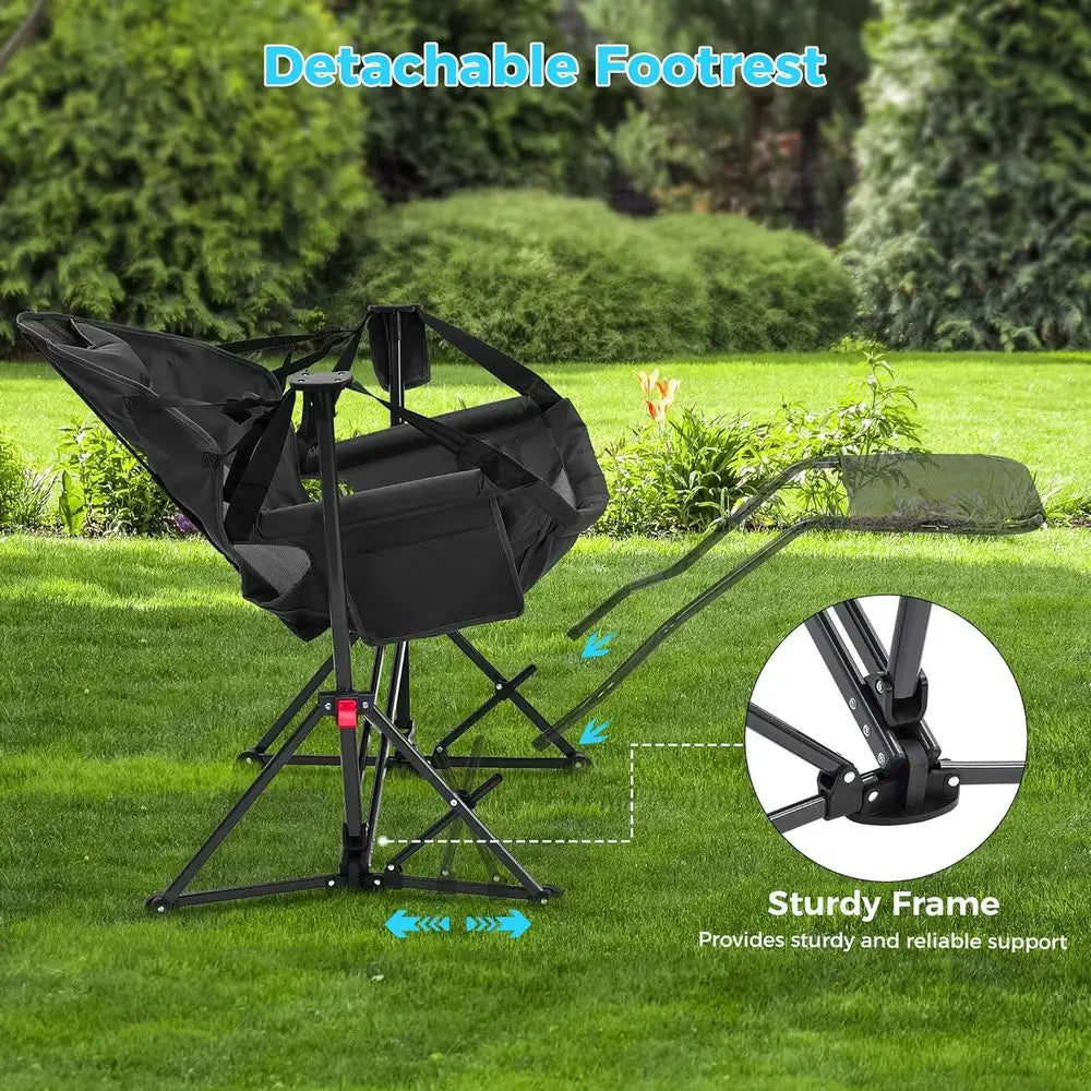 Hammock Camping Chair with footrest, Oversized folding Swinging Chair or Adults, Rocking Portable  with Cup Holder Pillow