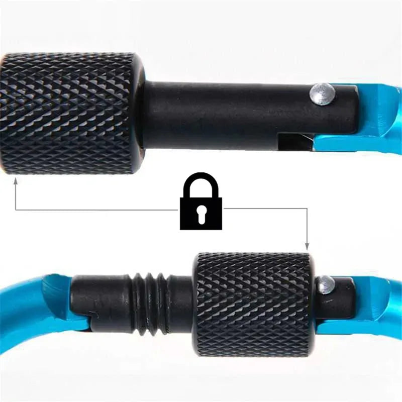 2pcs Outdoor Aluminum Alloy Carabiner Hanging 6th Key Chain Backpack Buckle D-type Wind Rope Buckle with Lock Camping Gear - Macgyverzoutpost