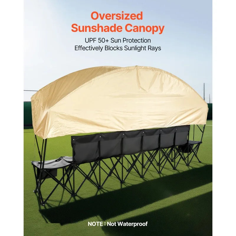 Folding Chair Sport 6 Seat Sideline Bench with Sidebag Carry Bag Sunshade - Macgyverzoutpost
