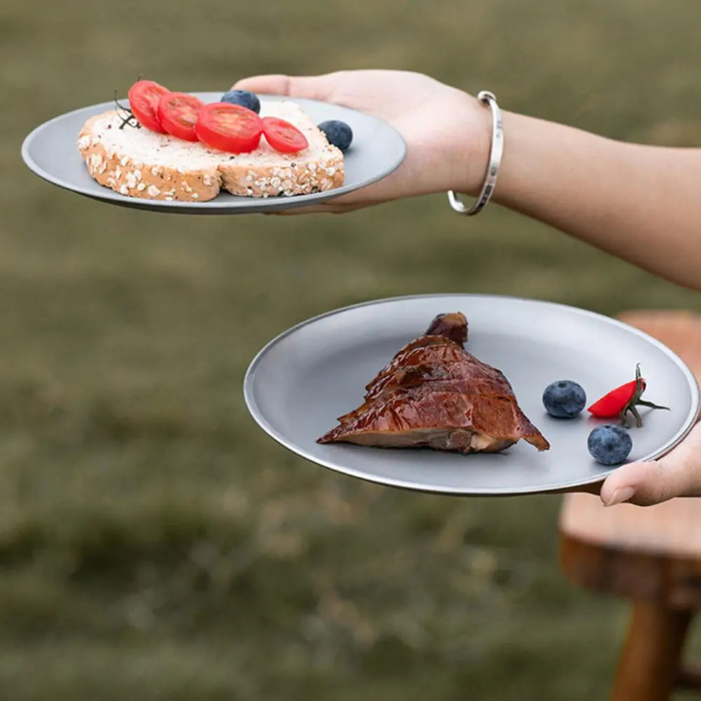 Camping Ultra Lightweight Titanium Camping Plate | Stackable Outdoor Dining Tableware | For Backpacking Hiking Picnic Barbecue - Macgyverzoutpost
