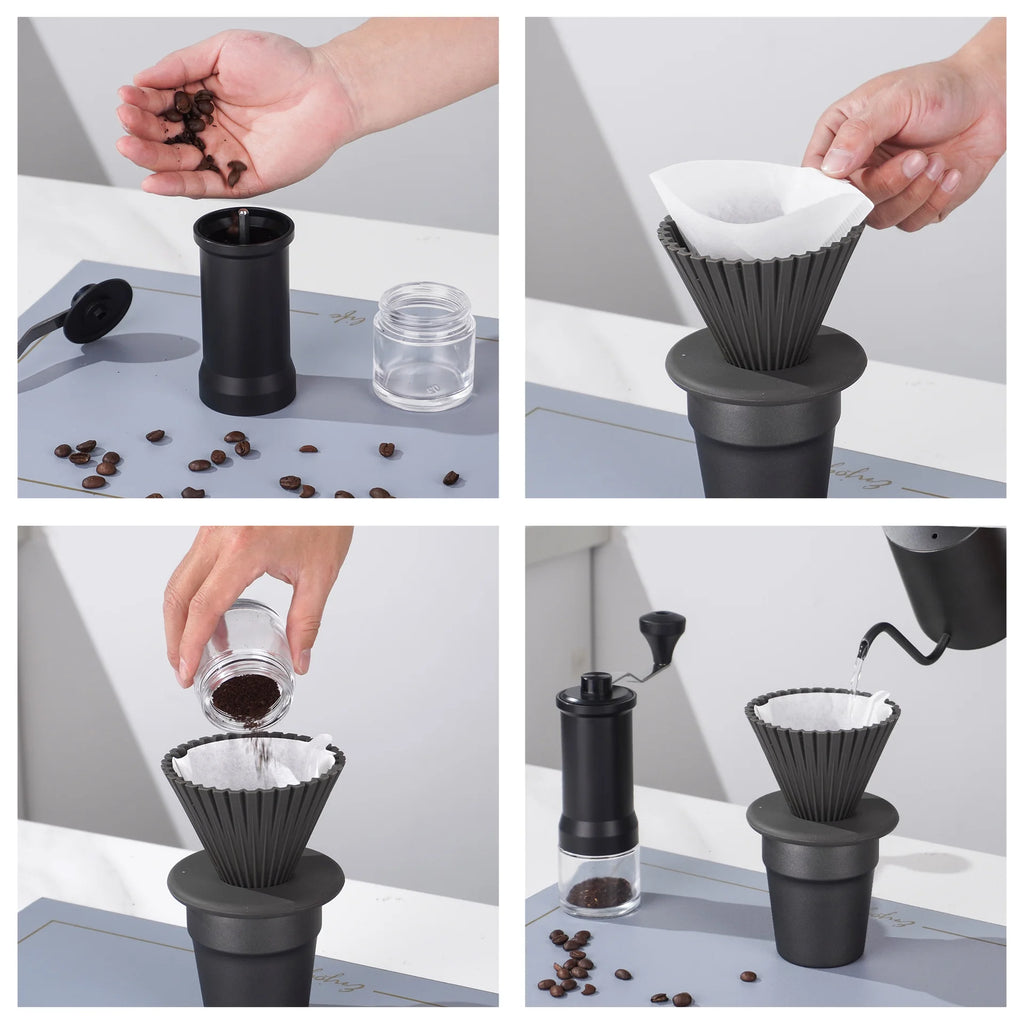 9-piece Set Of Portable Stainless Steel Hand Brewed Coffee Maker For Travel Camping  And Outdoor Activities