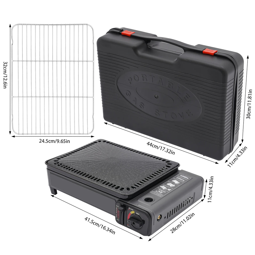 Portable Dual Fuel Gas Grill Stove Piezo Ignition Overpressure Protection 3.2kg Outdoor Camping BBQ Grill with Full Accessories