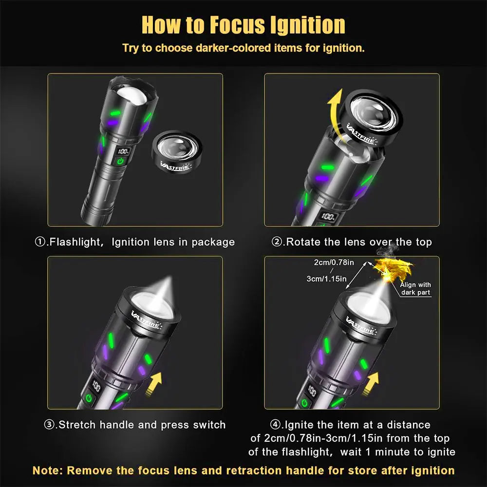 Rechargeable IPX6 Waterproof Flashlight, Zoom White LED Torch CE UKCA FCC Certified for Hunting Outdoor, US Warehouse - Macgyverzoutpost