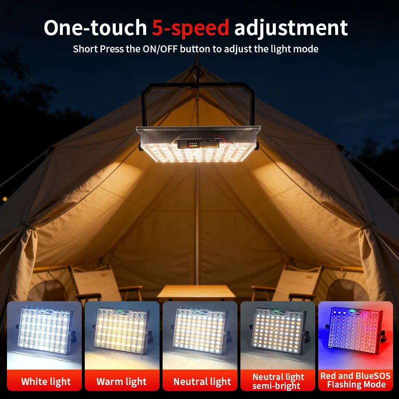 IP66 Waterproof Solar Camping Lantern, 106 LED Beads Rechargeable Hanging Tent Light, 5 Light Modes with Battery Level Indicator, Solar & USB Dual Charging Emergency Lamp for Camping, Fishing, Power Outage
