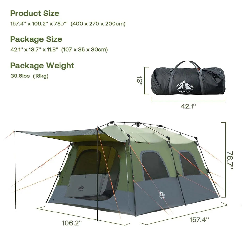 Night Cat 8 Persons Camping Tent: Large Waterproof Instant Cabin Hot Tent with Canopy and Stove Jack for Family Glamping Camping Hiking Picnic - Macgyverzoutpost