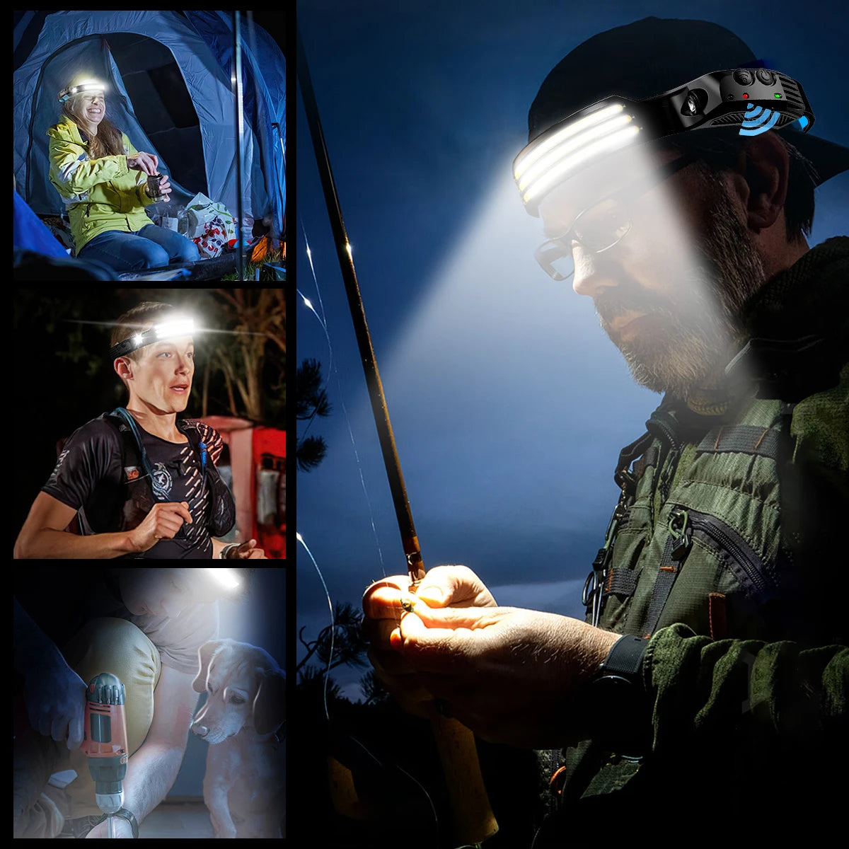 3PCS LED Induction Headlamp 1000mah Camping Search Light USB Rechargeable Headlight Led Head Torch Work Light With Built-in Battery