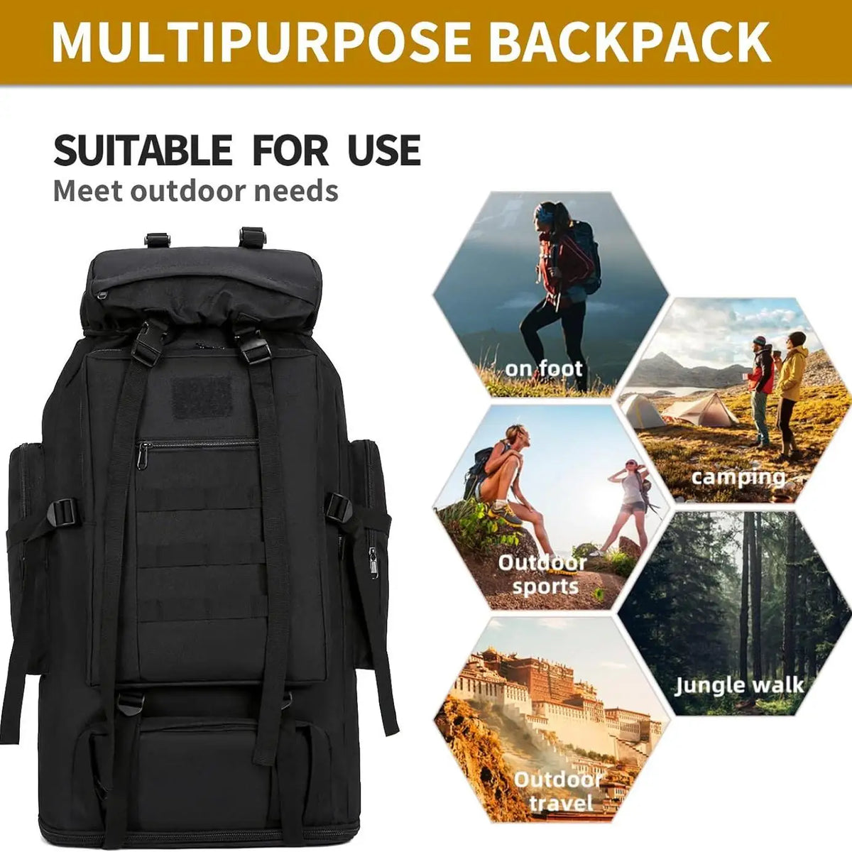 1pc 90L Hiking Daypack Backpack Expandable Waterproof Rucksack Camping Outdoor Sport Traveling Large Capacity - Macgyverzoutpost