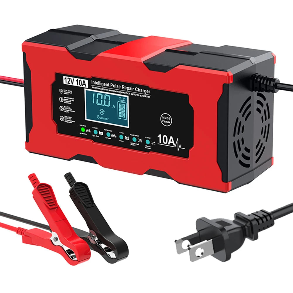 Battery Charger Intelligent Smart Battery Charging 12V 10A Fast Power Charging Pulse Repair Tools Digital Display For SUV Motorcycle Truck RV Universal - Macgyverzoutpost