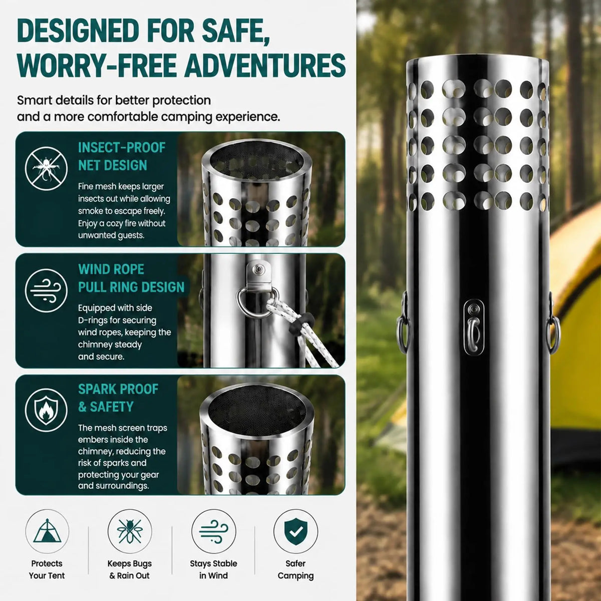 Large Hot Tent Stove with Wide Base, Portable Wood Burning Camping Stove